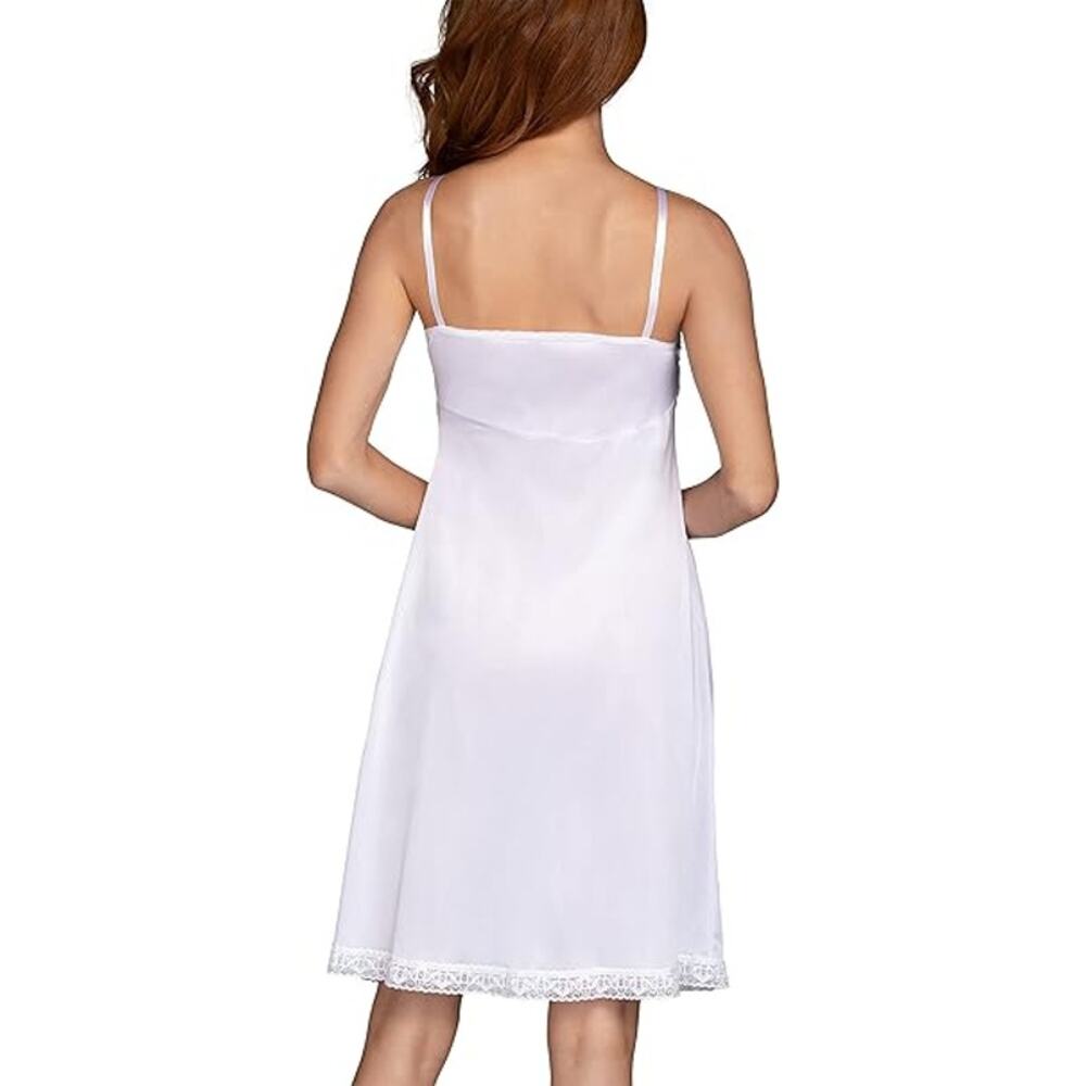 Vanity Fair Womens Large White Lace Trim Anti Static Nylon Adjustable Slip Dress - Picture 4 of 5